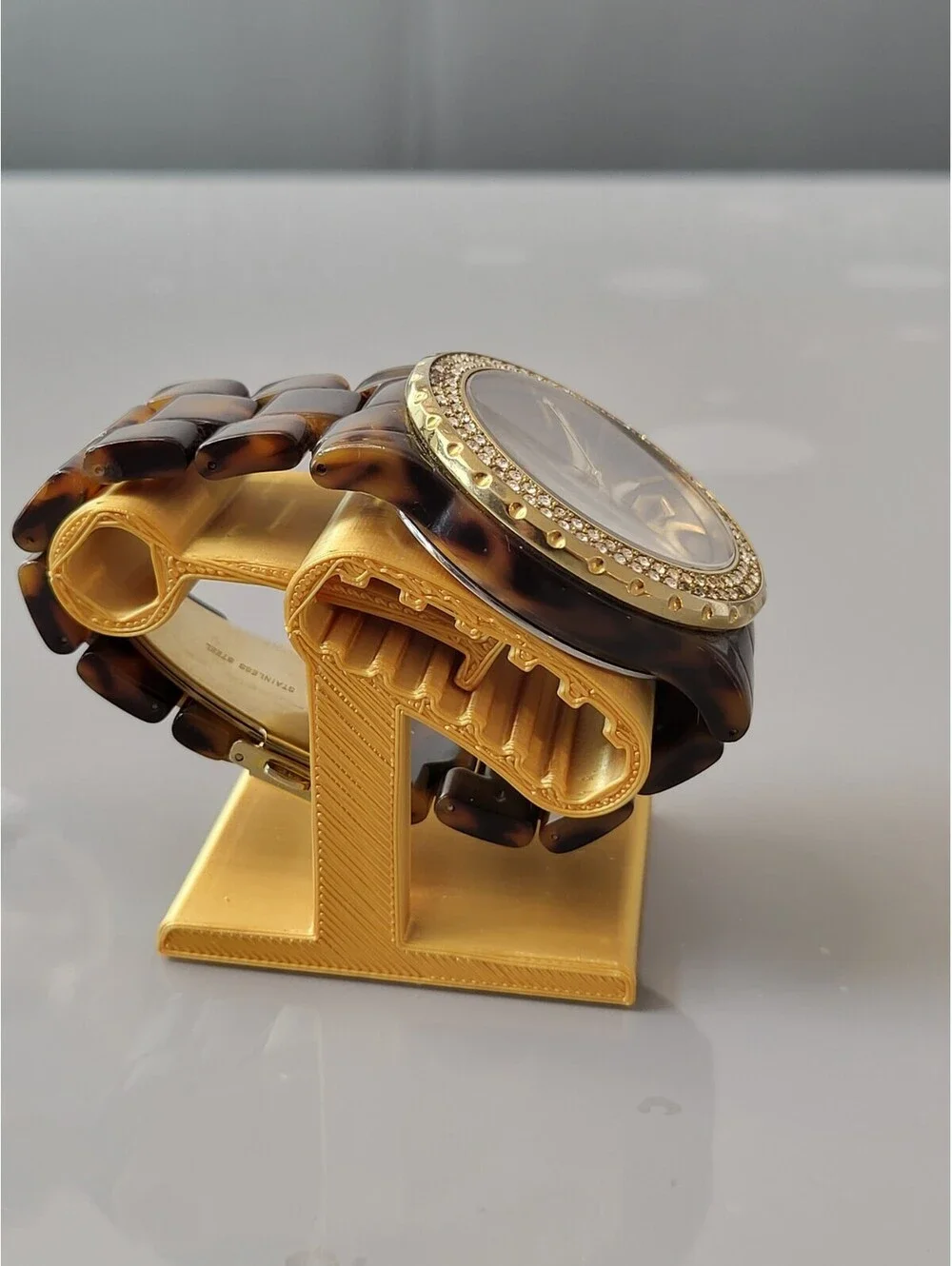 Michael Kors Men's Gold Chronograph Wristwatch Bracelet Brown Rhinestones Works!